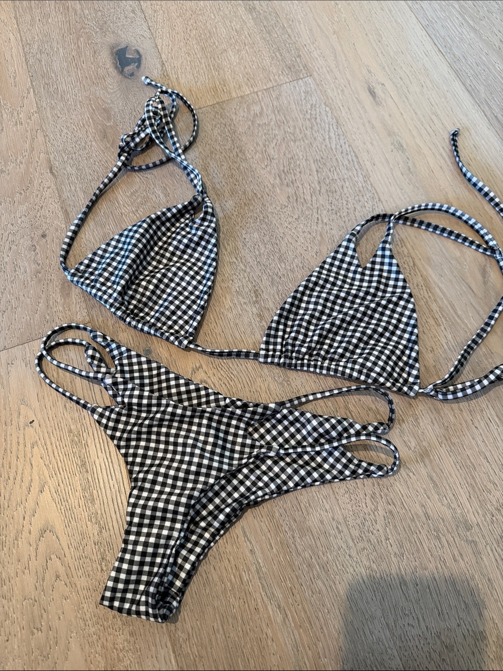 Black & White Gingham Tie Bikini Set - Women Swim